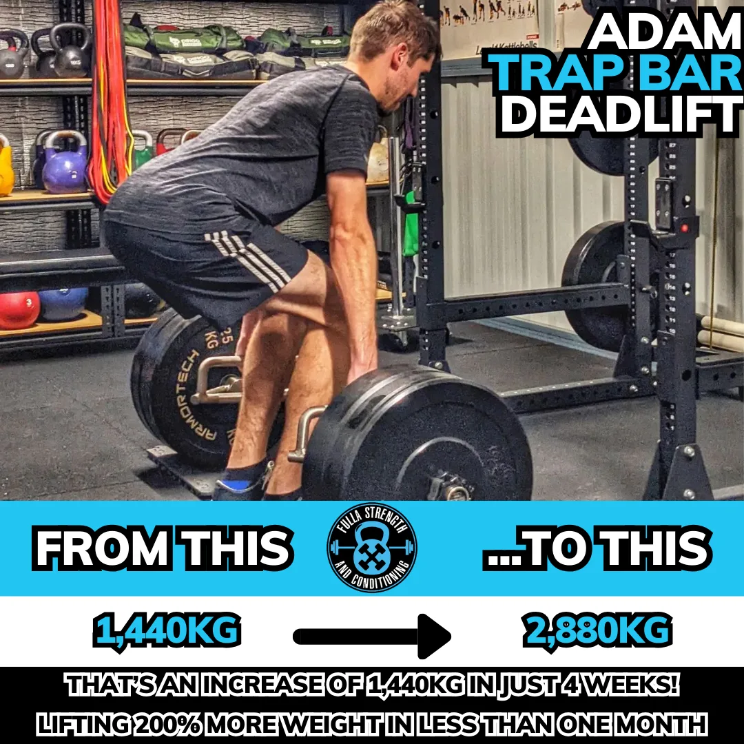 Client performing trap bar deadlift — 1-on-1 personal training at Fulla SC