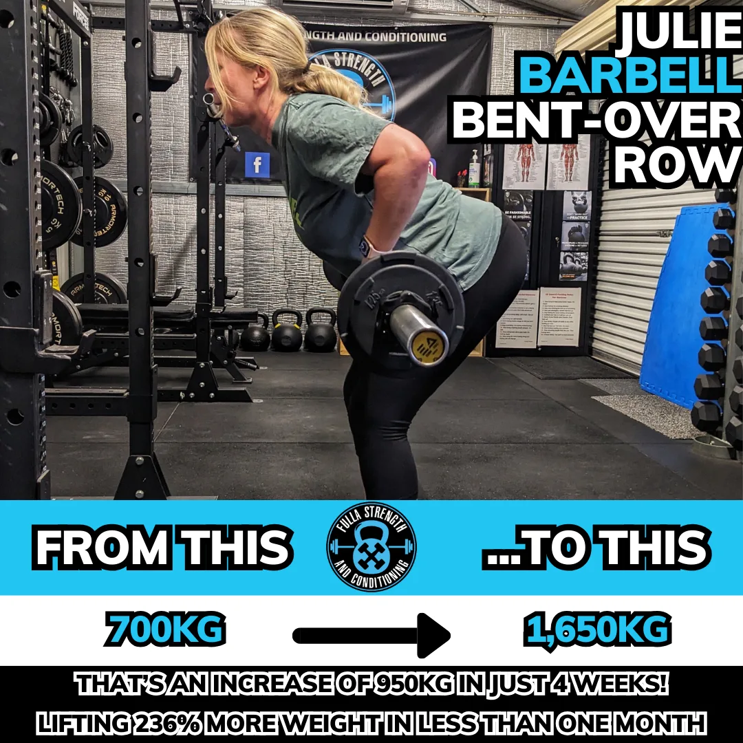Client performing barbell bent-over row