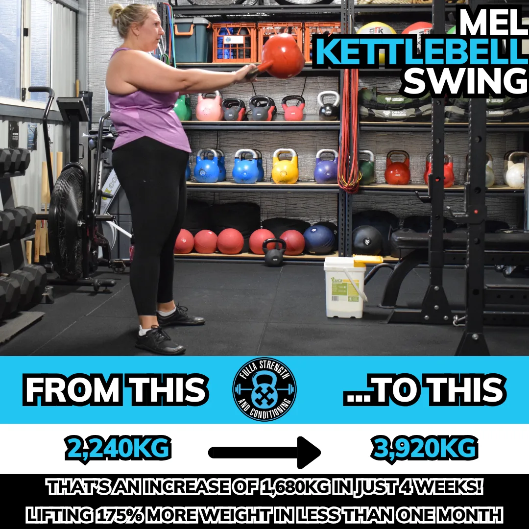 Client performing kettlebell swing — kettlebell training at Fulla SC