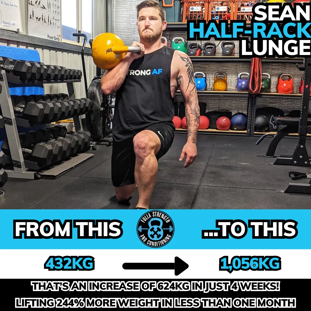 Client performing half-rack static lunge