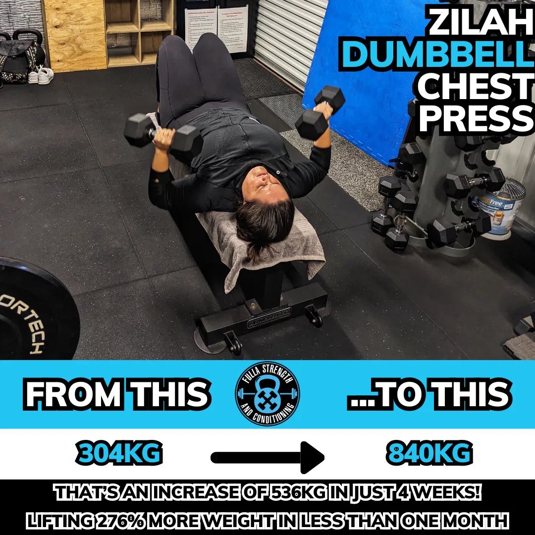 Client performing dumbbell chest press